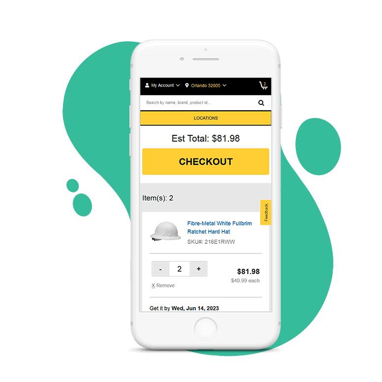mobile view of checkout feature in product catalog