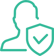 Icon of user with shield representing unlimited admin and team access