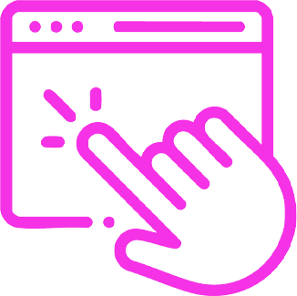 Line art icon of a hand clicking on a web interface, representing interactive inventory sheets and digital engagement.