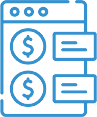 Icon of a pricing list and currency symbols representing customized inventory pricing and client-specific branding.