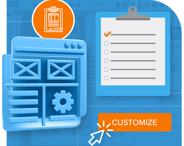 Graphic showing customizable template builder for product, technical, and safety data sheets