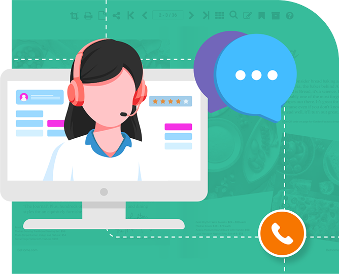 Illustration of DCatalog dedicated live support with kickoff call, phone, and email assistance