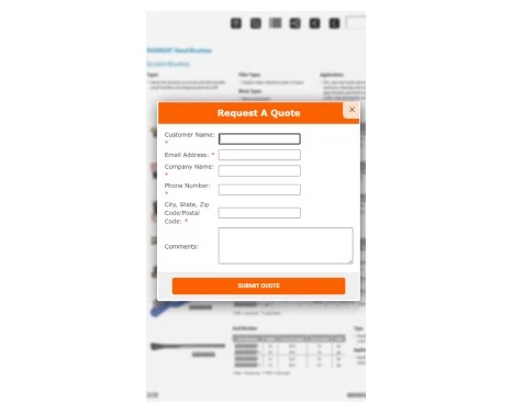 request for quote popup feature in b2b catalog