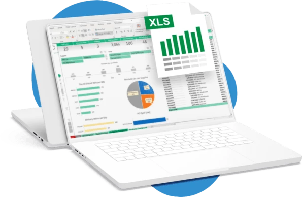 CSV product data file displayed on unbranded laptop